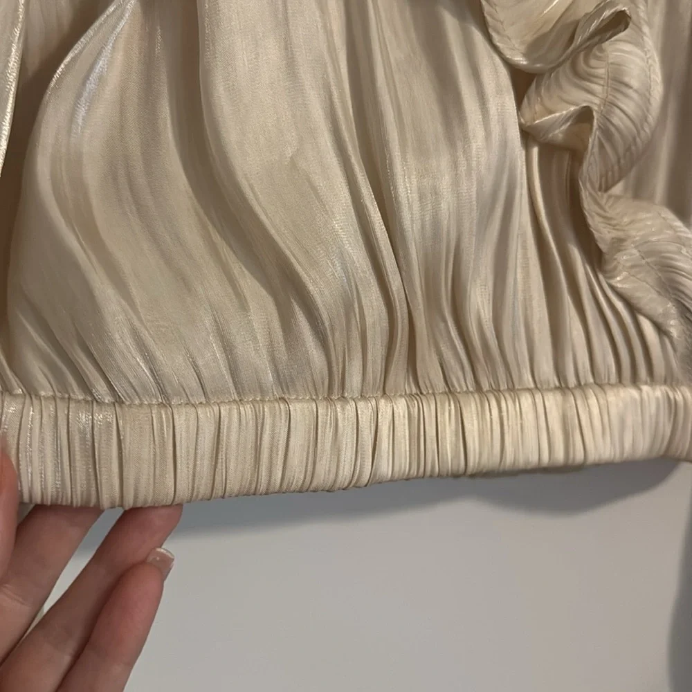 Elegant Cream Champagne Ruffle Blouse - Picture 8 of 9